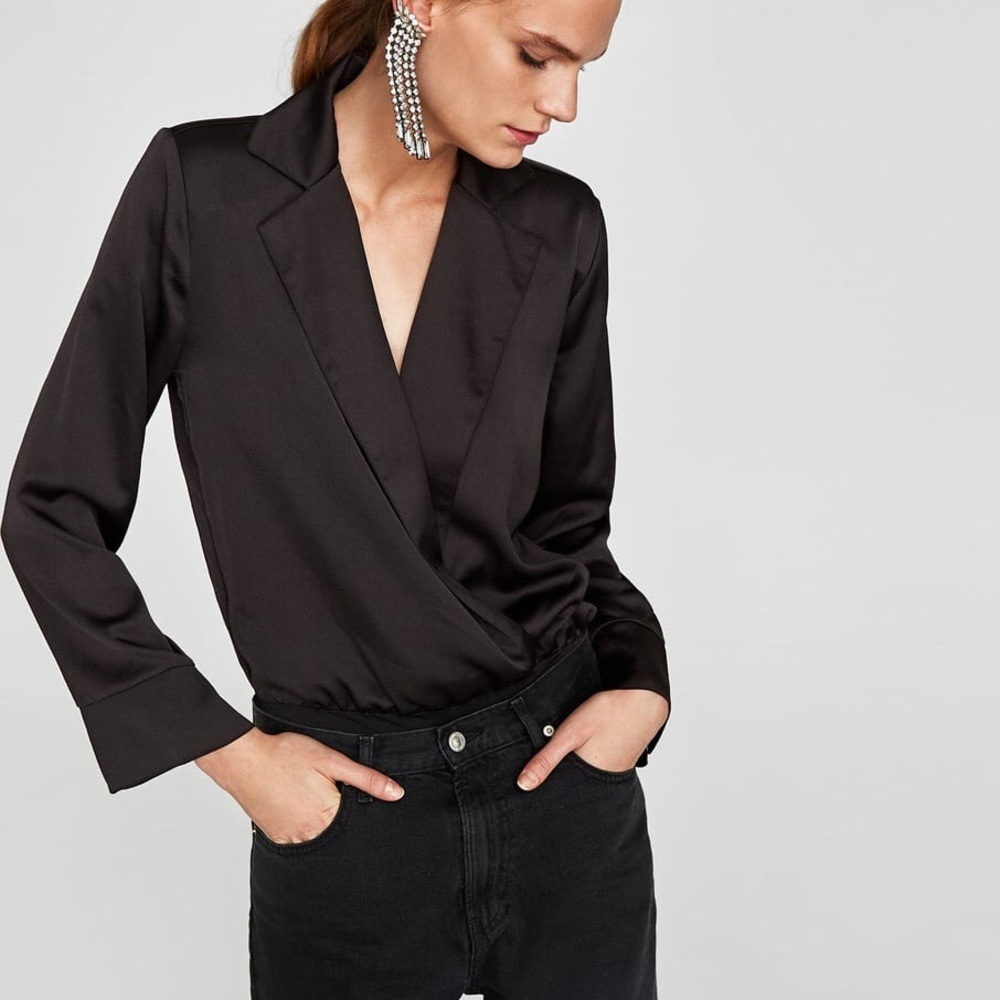 Zara Satin Black Bodysuit